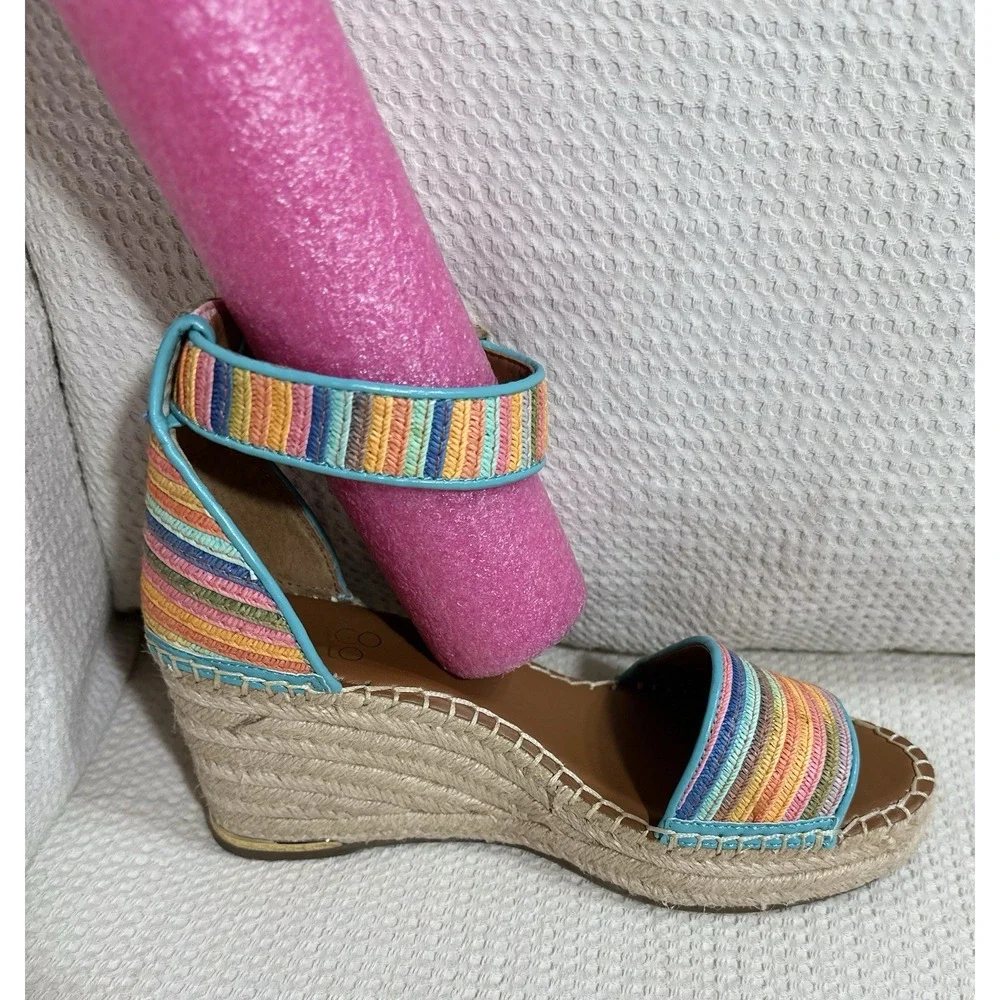 Franco Sarto Espadrille Wedges Clemens Stripe Multi Size: 6.5